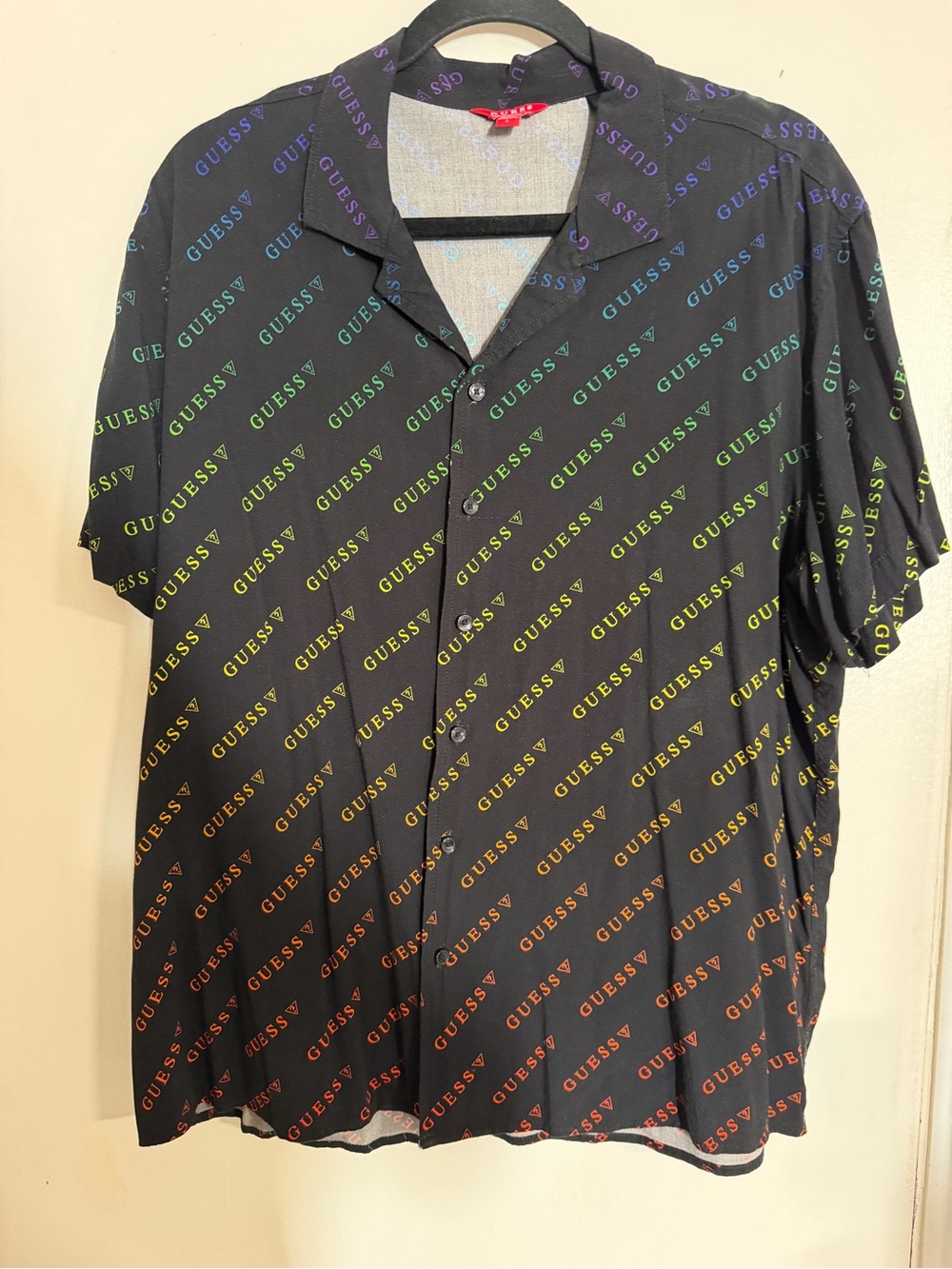 GUESS Los Angeles Striped Logo Camp Collar Resort Shirt Size Large